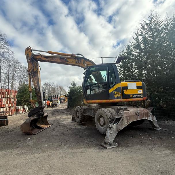 55 REG JCB JS130W Wheeled Excavator With Blade And Jack Legs