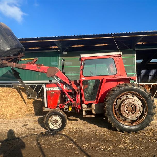Massey Ferguson 590 Tractor With Front Loader And Bale Spike