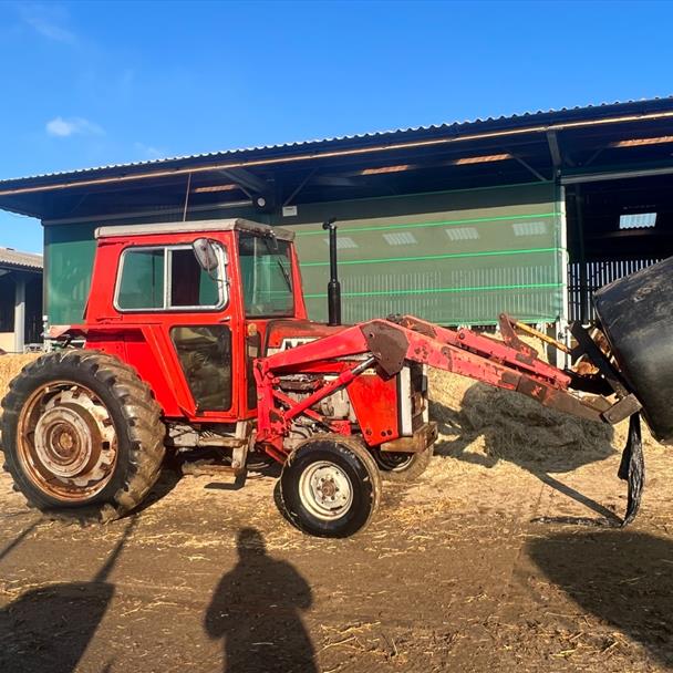 Massey Ferguson 590 Tractor With Front Loader And Bale Spike